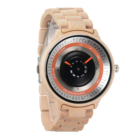 Large dial creative quartz movement wooden watch