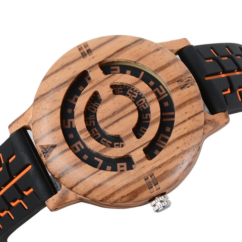 Handmade Nature Wood Turnable Dial Men's Quartz Wristwatch Full Bamboo Strap