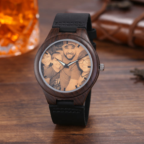 Customizable Wooden Watch – Unique Engraved Photo Wood Watch for Men & Women