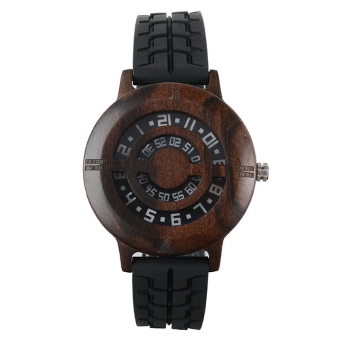 Handmade Nature Wood Turnable Dial Men's Quartz Wristwatch Full Bamboo Strap