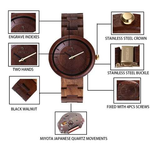 Handcrafted Men's Wooden Watch - Natural wooden band - Japanese Quartz Movement - Adjustable & Lightweight - Perfect Eco-Friendly Gift for Him