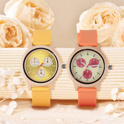 new high-value false three-eyed luminous niche fashion simple color quartz wood watch