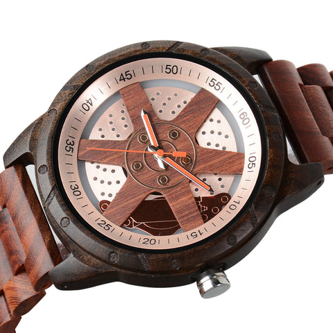 Quartz wheel hub men's wooden watch