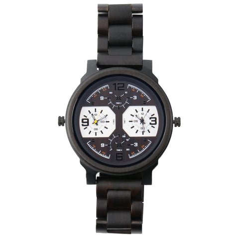 Wristwatches Quartz Luminous Watch Men Wooden Large Dial Dual Time Zones Wristwatch Casual Fashion