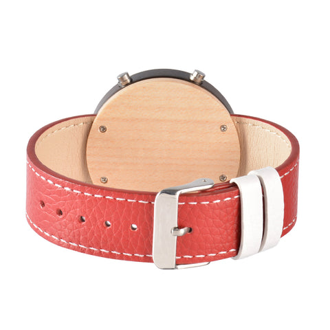 Novel LED Watch Nature Wood Watches Men's Electronic Wristwatch Leather Strap
