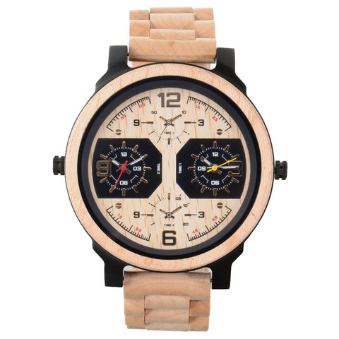 Wristwatches Quartz Luminous Watch Men Wooden Large Dial Dual Time Zones Wristwatch Casual Fashion