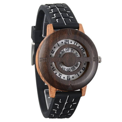 Handmade Nature Wood Turnable Dial Men's Quartz Wristwatch Full Bamboo Strap