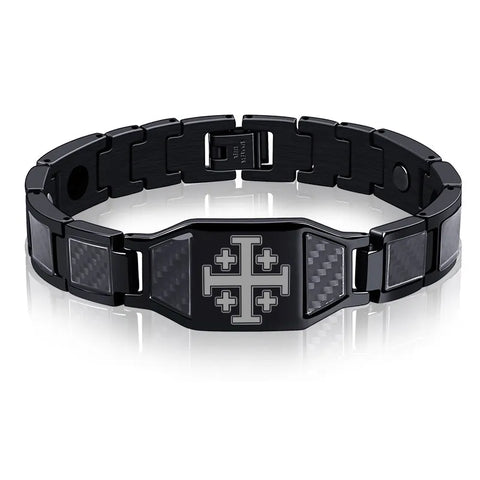 Charcoal fiber Jerusalem cross energy bracelet