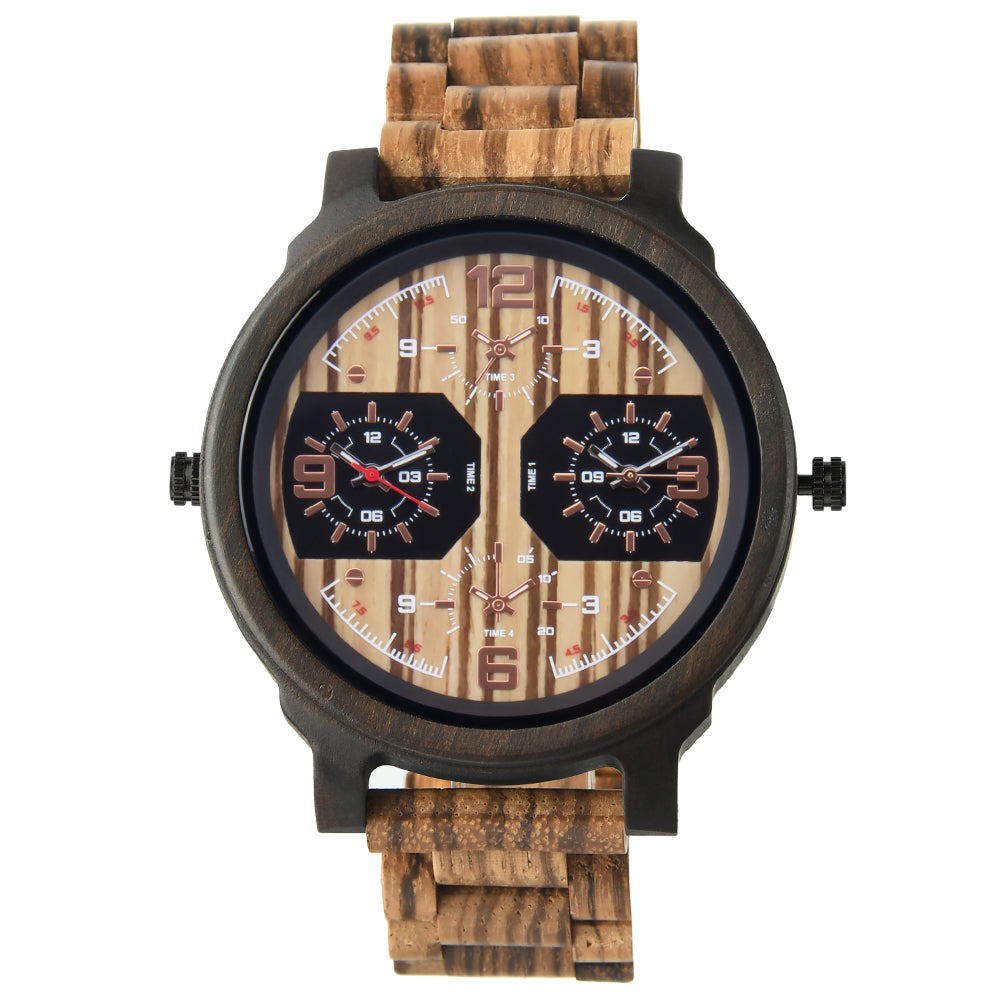 Wristwatches Quartz Luminous Watch Men Wooden Large Dial Dual Time Zones Wristwatch Casual Fashion