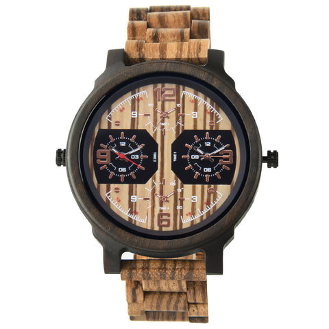 Wristwatches Quartz Luminous Watch Men Wooden Large Dial Dual Time Zones Wristwatch Casual Fashion