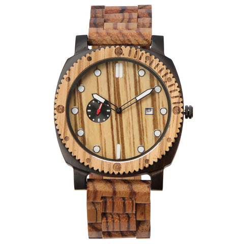 Wooden quartz watch OEM casual personality large dial with two pin calendar luminous watch