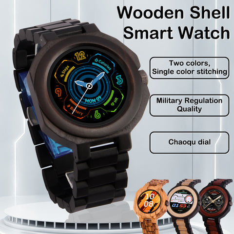 Touch Screen IP67 Waterproof Blood Pressure NFC Wood Smart Watch Gift For Men