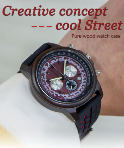 large dial quartz wooden watch
