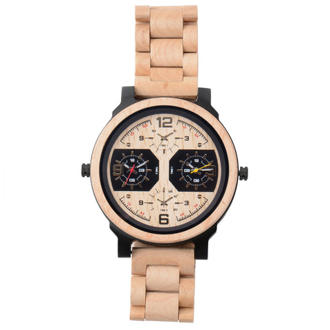 Wristwatches Quartz Luminous Watch Men Wooden Large Dial Dual Time Zones Wristwatch Casual Fashion