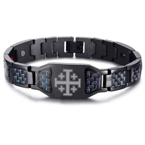 Charcoal fiber Jerusalem cross energy bracelet