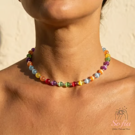 Sofia Dopamine UV Reactive 🌈Rainbow Beaded Choker, Waterproof Stackable Summer Necklace