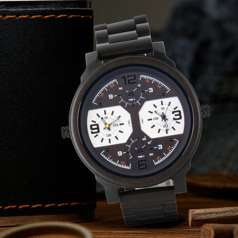 Wristwatches Quartz Luminous Watch Men Wooden Large Dial Dual Time Zones Wristwatch Casual Fashion