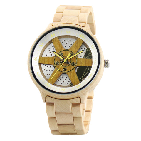 New design large dial wheel hub wooden watch