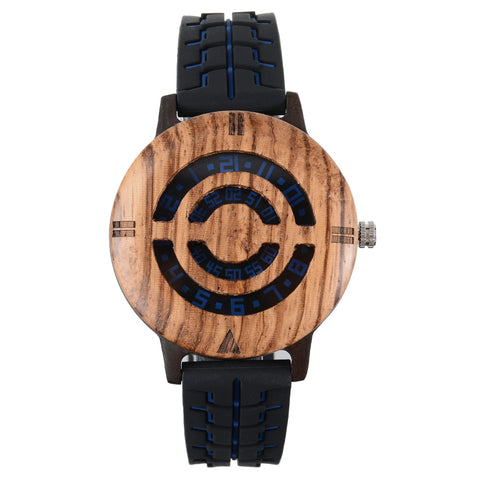 Handmade Nature Wood Turnable Dial Men's Quartz Wristwatch Full Bamboo Strap