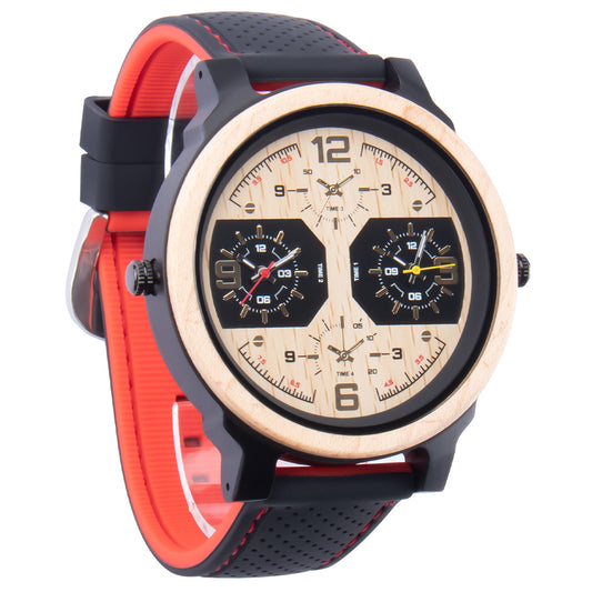 Dual time zone business and leisure niche quartz wooden watch