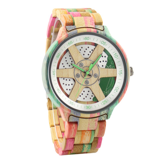 New design large dial wheel hub wooden watch