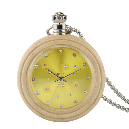 japan handmade round chronograph metal bamboo wood pocket watch for men and women