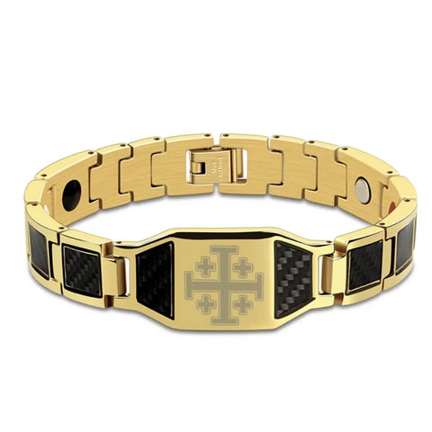 Charcoal fiber Jerusalem cross energy bracelet