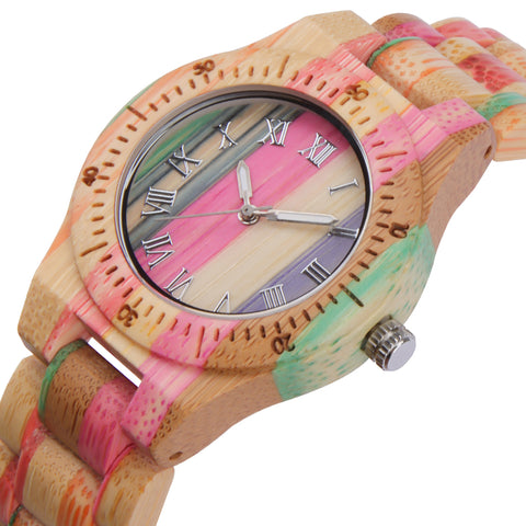 colorful three-needle quartz couple wooden watch