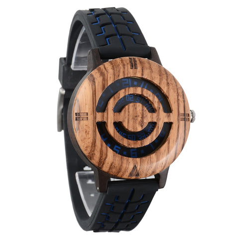 Handmade Nature Wood Turnable Dial Men's Quartz Wristwatch Full Bamboo Strap