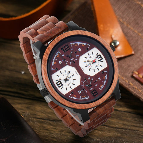 Wristwatches Quartz Luminous Watch Men Wooden Large Dial Dual Time Zones Wristwatch Casual Fashion