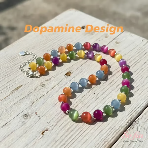 Sofia Dopamine UV Reactive 🌈Rainbow Beaded Choker, Waterproof Stackable Summer Necklace