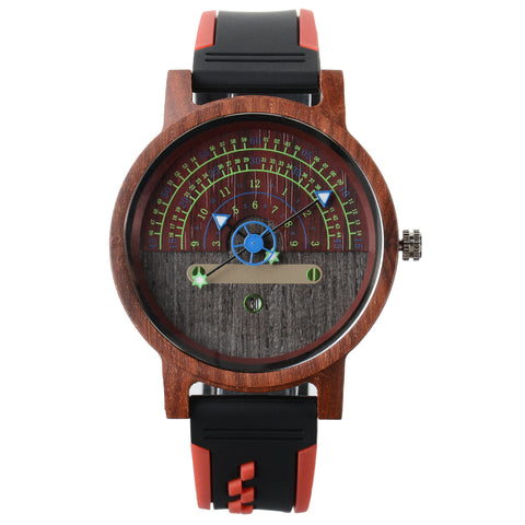Fashion large dial quartz wood watch