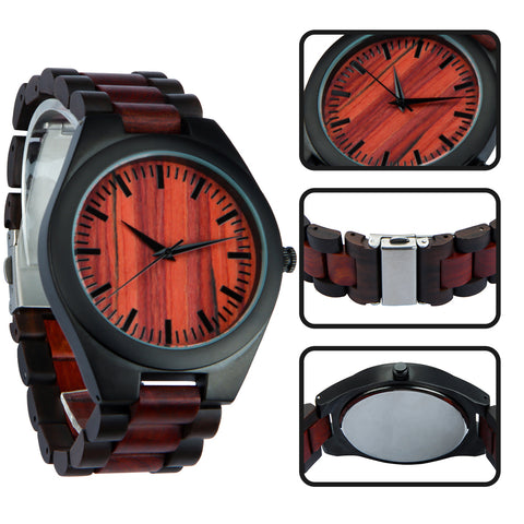 Japan movement quartz watch stainless steel back wood band alloy watch