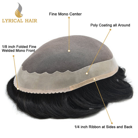 LYRICAL HAIR US STOCK Men Toupee Fine Monofliament Durable Mens Hair System Human Hair Mens Hairpiece|Fast Shipping USA