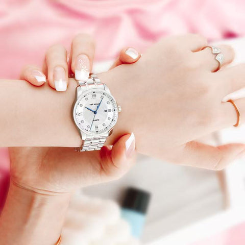 Luxury Stainless Steel Diamond Women's Watch – Elegant Quartz Dress Watch with Genuine Diamonds, Water-Resistant & Scratch-Proof Crystal Dial ( Gold/Silver, 32mm)