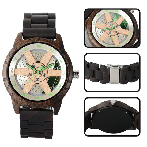 Quartz wheel hub men's wooden watch