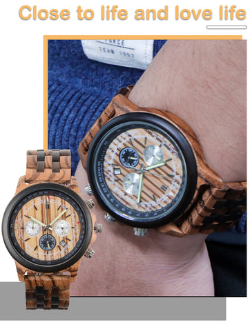 six needle multifunctional quartz wood watch business leisure dual-purpose