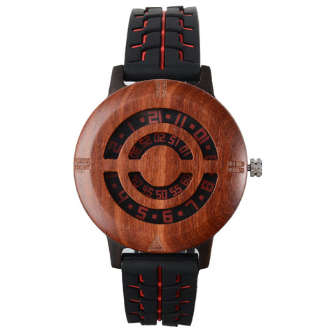 Handmade Nature Wood Turnable Dial Men's Quartz Wristwatch Full Bamboo Strap