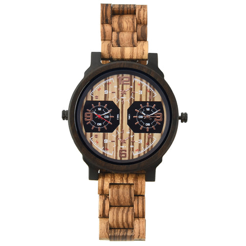 Wristwatches Quartz Luminous Watch Men Wooden Large Dial Dual Time Zones Wristwatch Casual Fashion