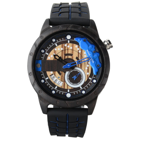 Wristwatches Quartz Men's Watch Blue Clock Brake Disc Wooden Date Fashion Watches For Men