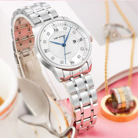 Luxury Stainless Steel Diamond Women's Watch – Elegant Quartz Dress Watch with Genuine Diamonds, Water-Resistant & Scratch-Proof Crystal Dial ( Gold/Silver, 32mm)