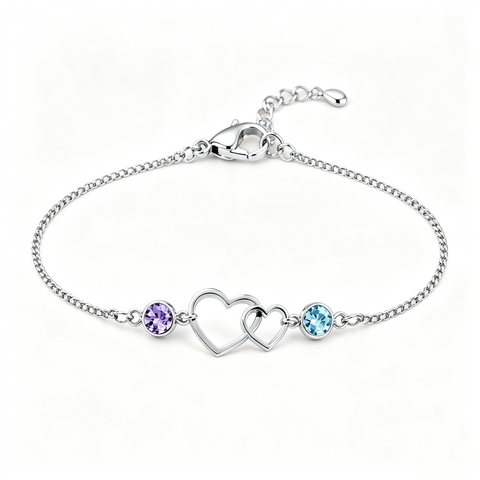 Mother&Daughter Connected By Heart Double Birthstones Bracelet