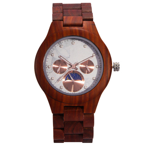 New Men's Sun Moon Star Wooden Quartz Marble Watch