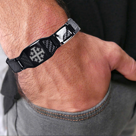 Charcoal fiber Jerusalem cross energy bracelet
