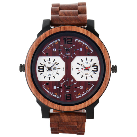 Wristwatches Quartz Luminous Watch Men Wooden Large Dial Dual Time Zones Wristwatch Casual Fashion