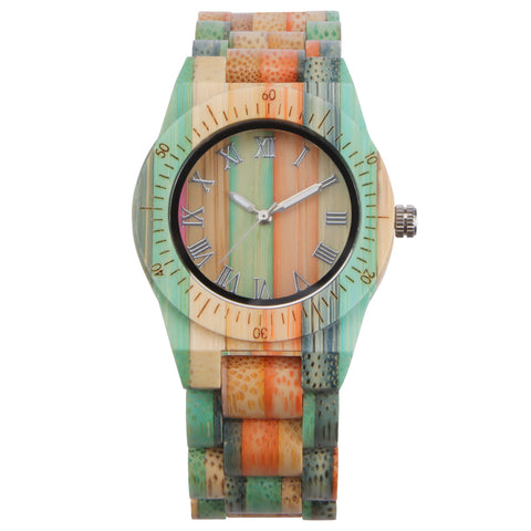 colorful three-needle quartz couple wooden watch