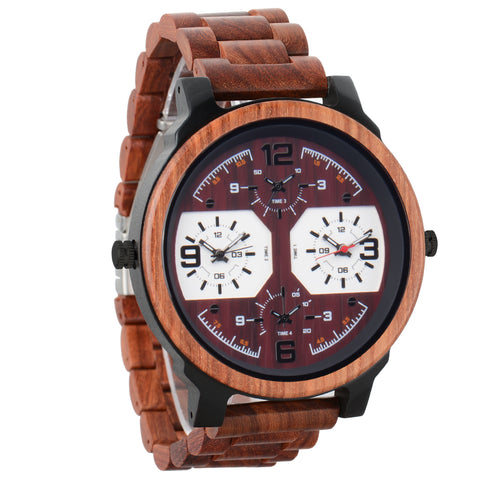 Wristwatches Quartz Luminous Watch Men Wooden Large Dial Dual Time Zones Wristwatch Casual Fashion