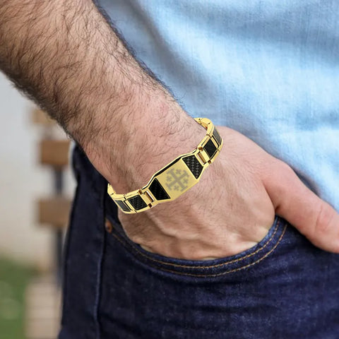 Charcoal fiber Jerusalem cross energy bracelet