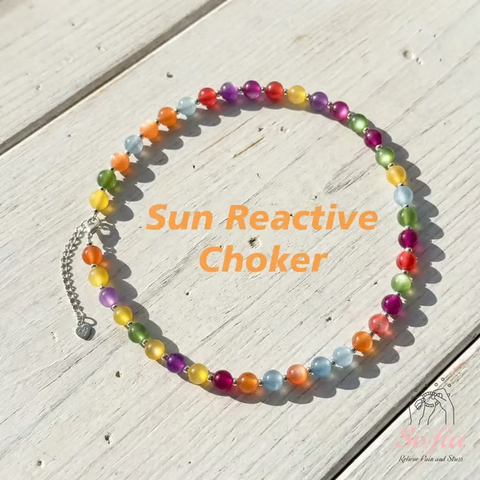 Sofia Dopamine UV Reactive 🌈Rainbow Beaded Choker, Waterproof Stackable Summer Necklace