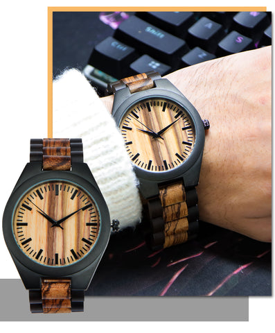 Japan movement quartz watch stainless steel back wood band alloy watch